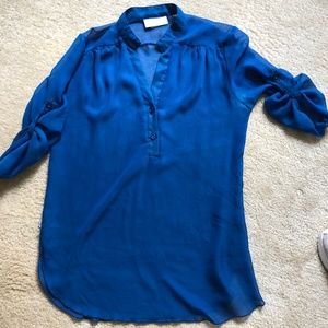 Royal blue sheer blouse 3/4 sleeves